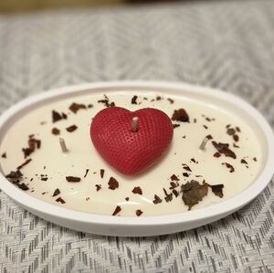 Heart-Shaped Red Candle on White Tray